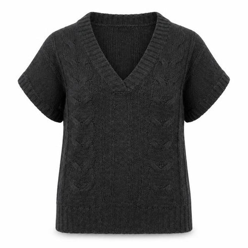 TU Women’s Grey Cable-Knit V-Neck Short Sleeve Jumper Size 10