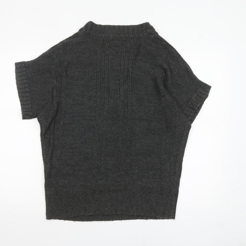 TU Women’s Grey Cable-Knit V-Neck Short Sleeve Jumper Size 10