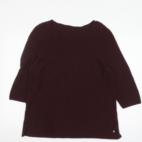 Monari Women's Brown 3/4 Sleeve Cotton Blend Pullover Jumper Size 18