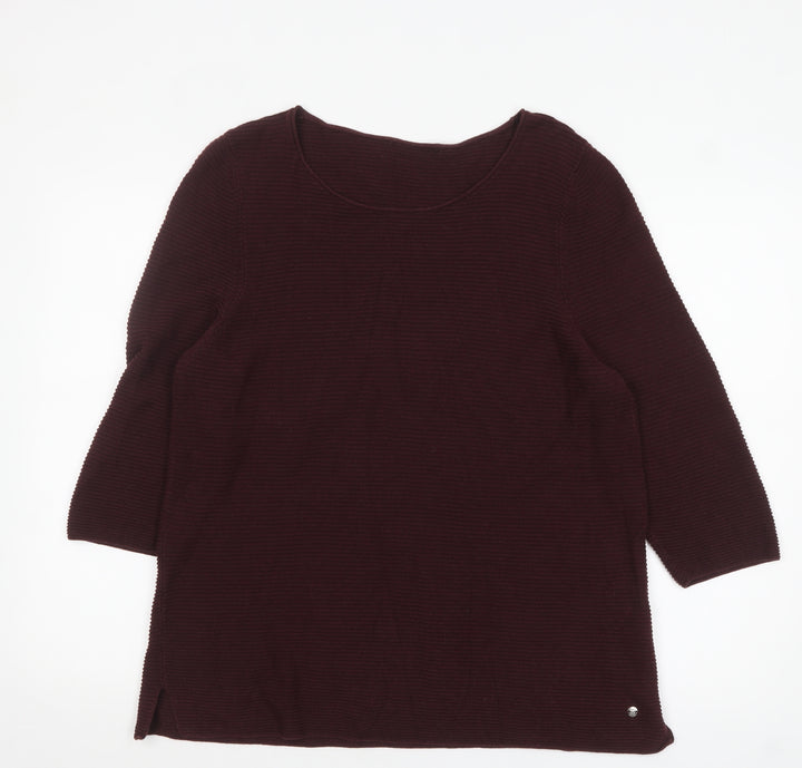 Monari Women's Brown 3/4 Sleeve Cotton Blend Pullover Jumper Size 18