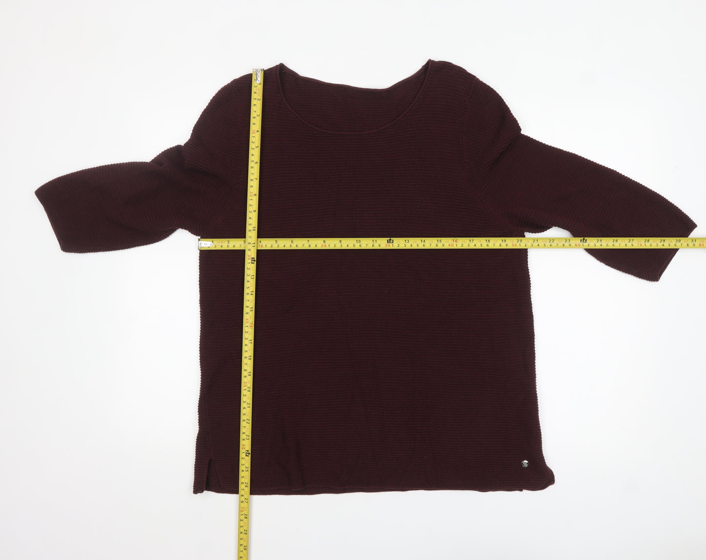 Monari Women's Brown 3/4 Sleeve Cotton Blend Pullover Jumper Size 18