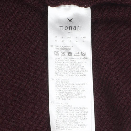 Monari Women's Brown 3/4 Sleeve Cotton Blend Pullover Jumper Size 18