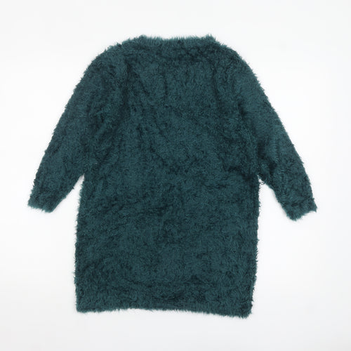 F&F Women’s Green Long Sleeve Fuzzy V-Neck Pullover Jumper Size 12