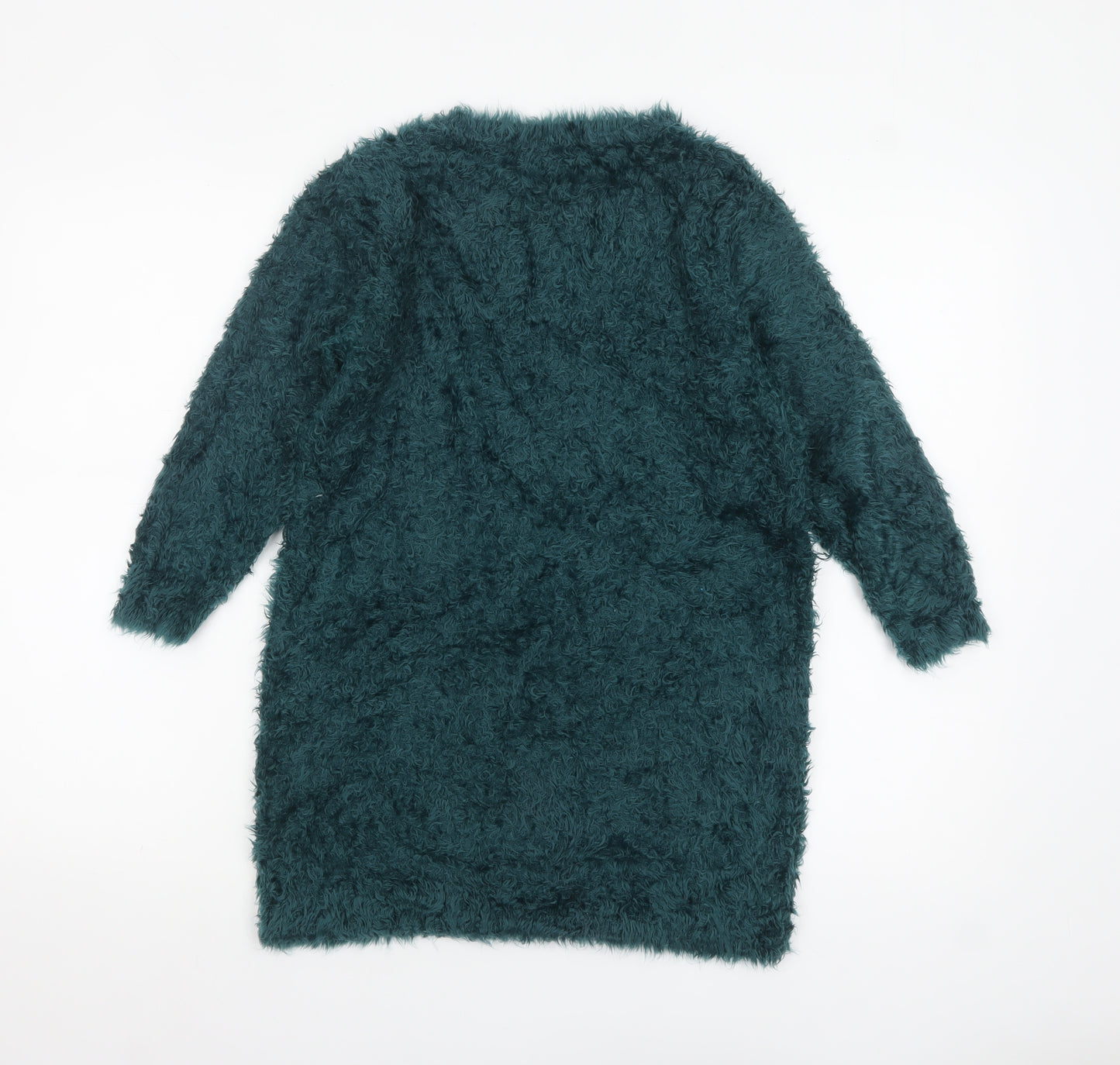 F&F Women’s Green Long Sleeve Fuzzy V-Neck Pullover Jumper Size 12
