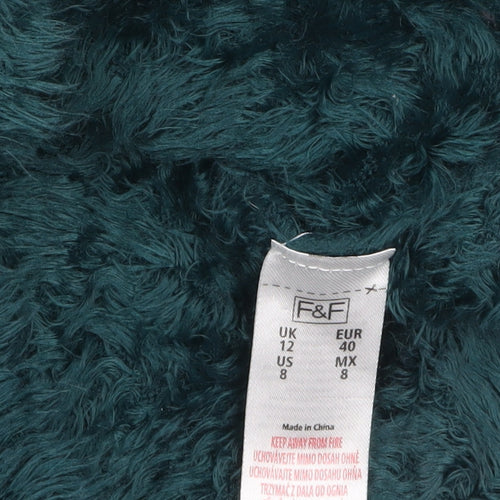 F&F Women’s Green Long Sleeve Fuzzy V-Neck Pullover Jumper Size 12