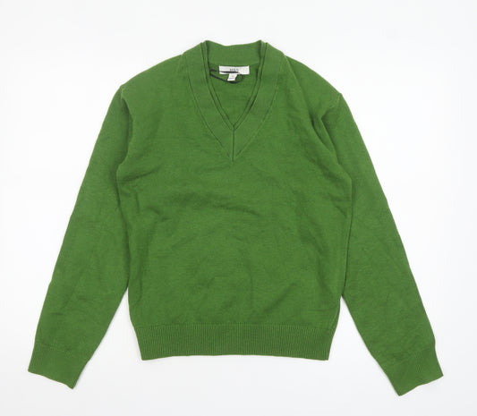 Marks and Spencer Women Green V-Neck Knit Jumper XS