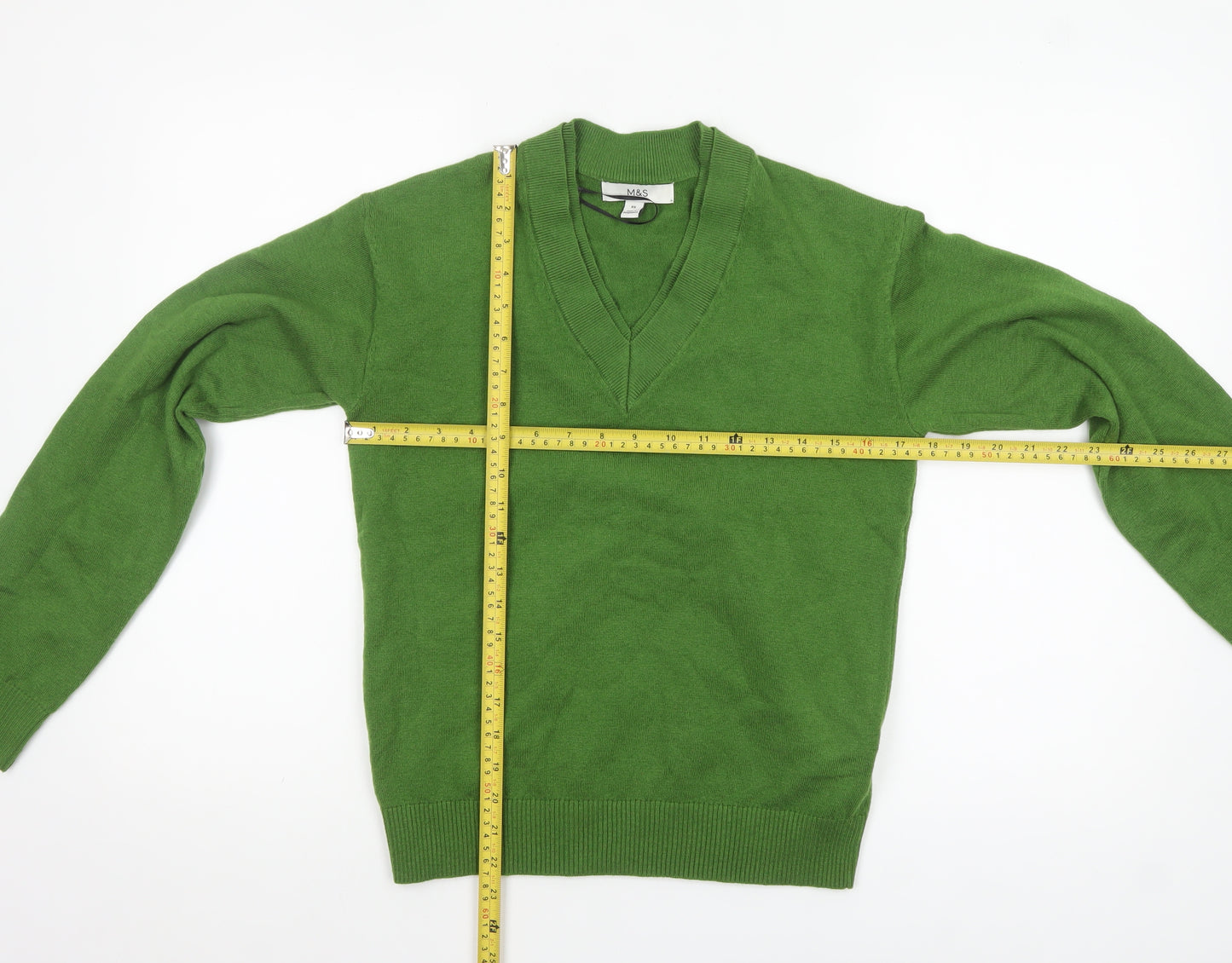 Marks and Spencer Women Green V-Neck Knit Jumper XS