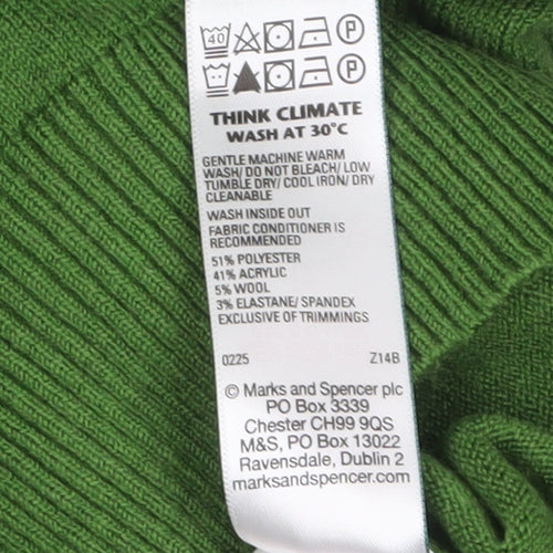 Marks and Spencer Women Green V-Neck Knit Jumper XS