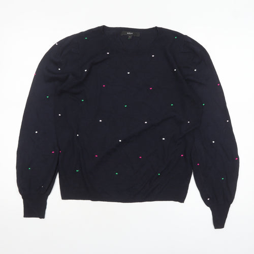 NEXT Women Blue Polka Dot Wool Blend Crew Neck Jumper M