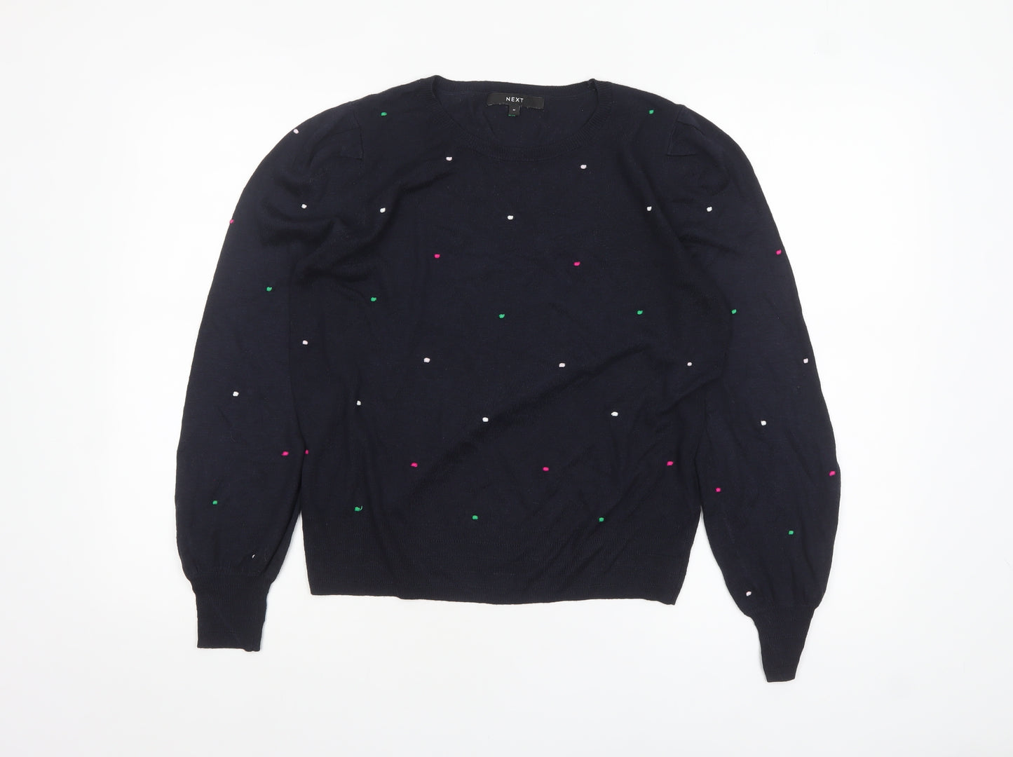 NEXT Women Blue Polka Dot Wool Blend Crew Neck Jumper M