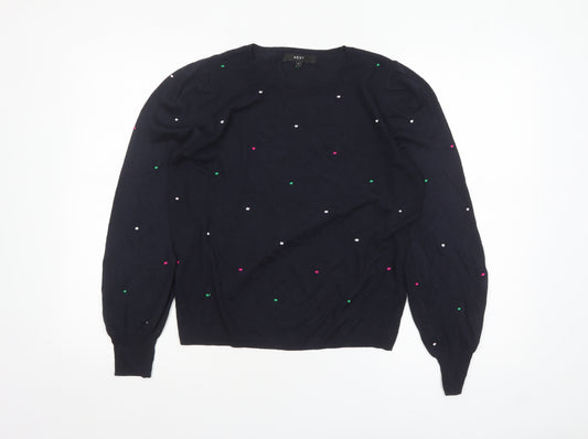 NEXT Women Blue Polka Dot Wool Blend Crew Neck Jumper M
