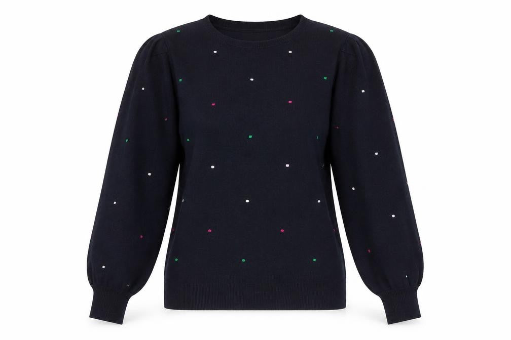 Front view of Next Women Blue Polka Dot Wool Blend Crew Neck Jumper M
