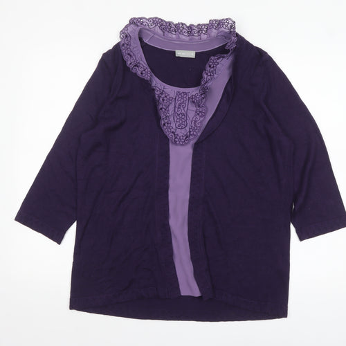 Marks and Spencer Womens Purple 3/4 Sleeve Lace Trim Cardigan Size 18