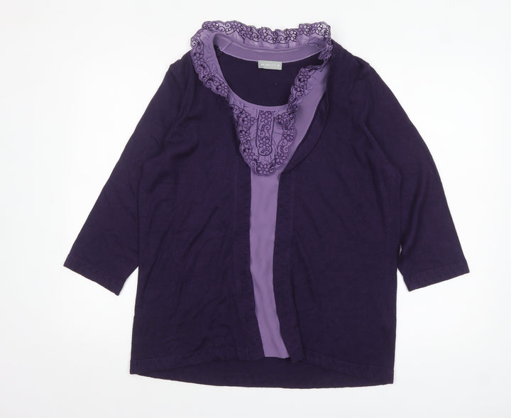 Marks and Spencer Womens Purple 3/4 Sleeve Lace Trim Cardigan Size 18
