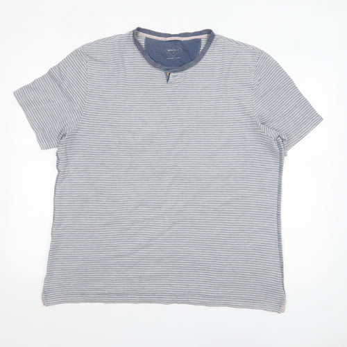 White Stuff Men's Blue Striped Cotton Crew Neck T-Shirt Size L