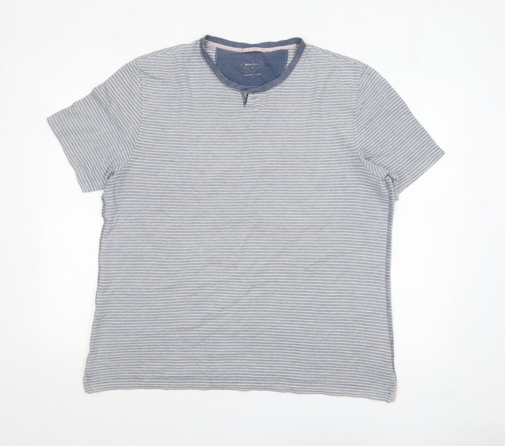 White Stuff Men's Blue Striped Cotton Crew Neck T-Shirt Size L