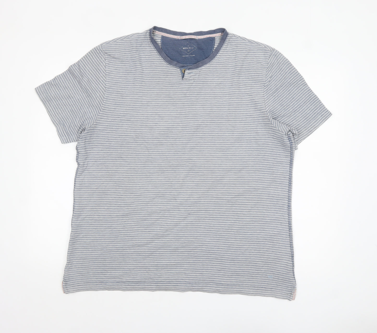 White Stuff Men's Blue Striped Cotton Crew Neck T-Shirt Size L