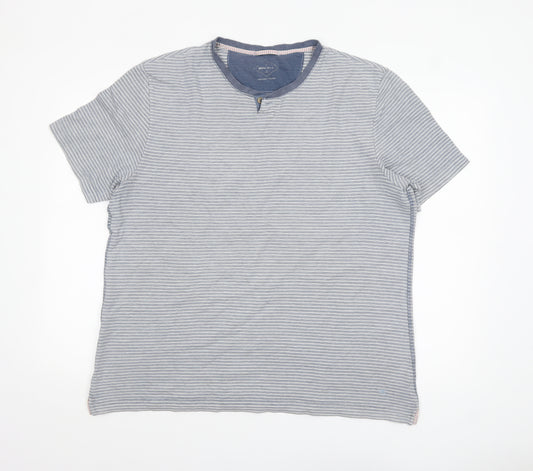 White Stuff Men's Blue Striped Cotton Crew Neck T-Shirt Size L