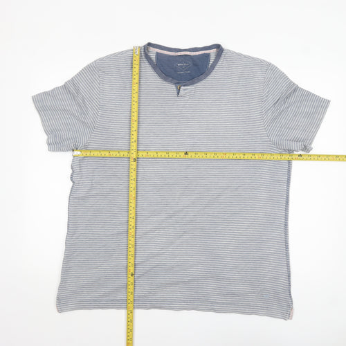 White Stuff Men's Blue Striped Cotton Crew Neck T-Shirt Size L