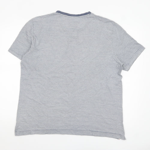 White Stuff Men's Blue Striped Cotton Crew Neck T-Shirt Size L