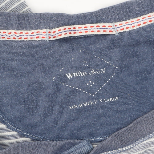 White Stuff Men's Blue Striped Cotton Crew Neck T-Shirt Size L
