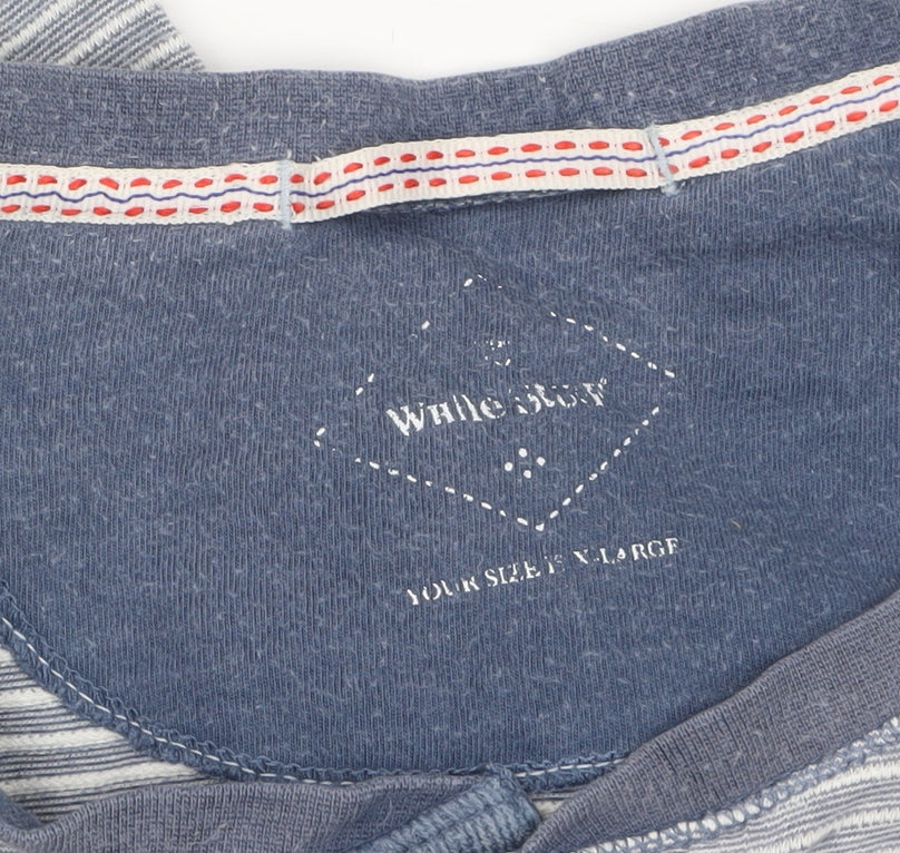 White Stuff Men's Blue Striped Cotton Crew Neck T-Shirt Size L