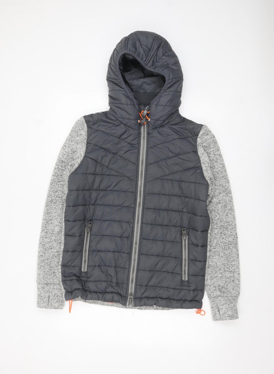 Superdry Men's Grey L Storm Hybrid Hooded Puffer Jacket Lined Outdoor