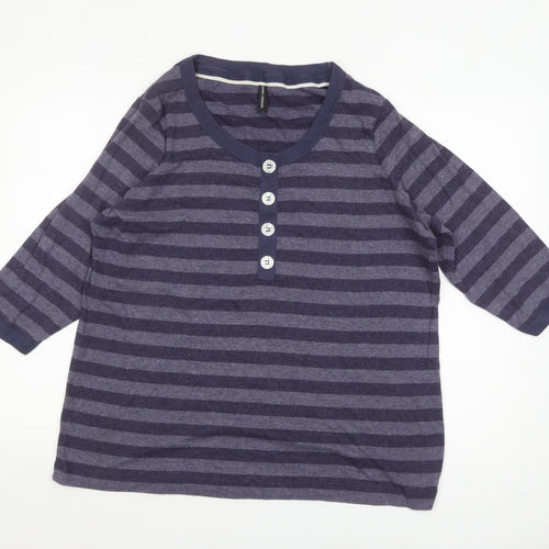 Marks and Spencer Women Purple Striped Button-Up Jersey Top UK 24