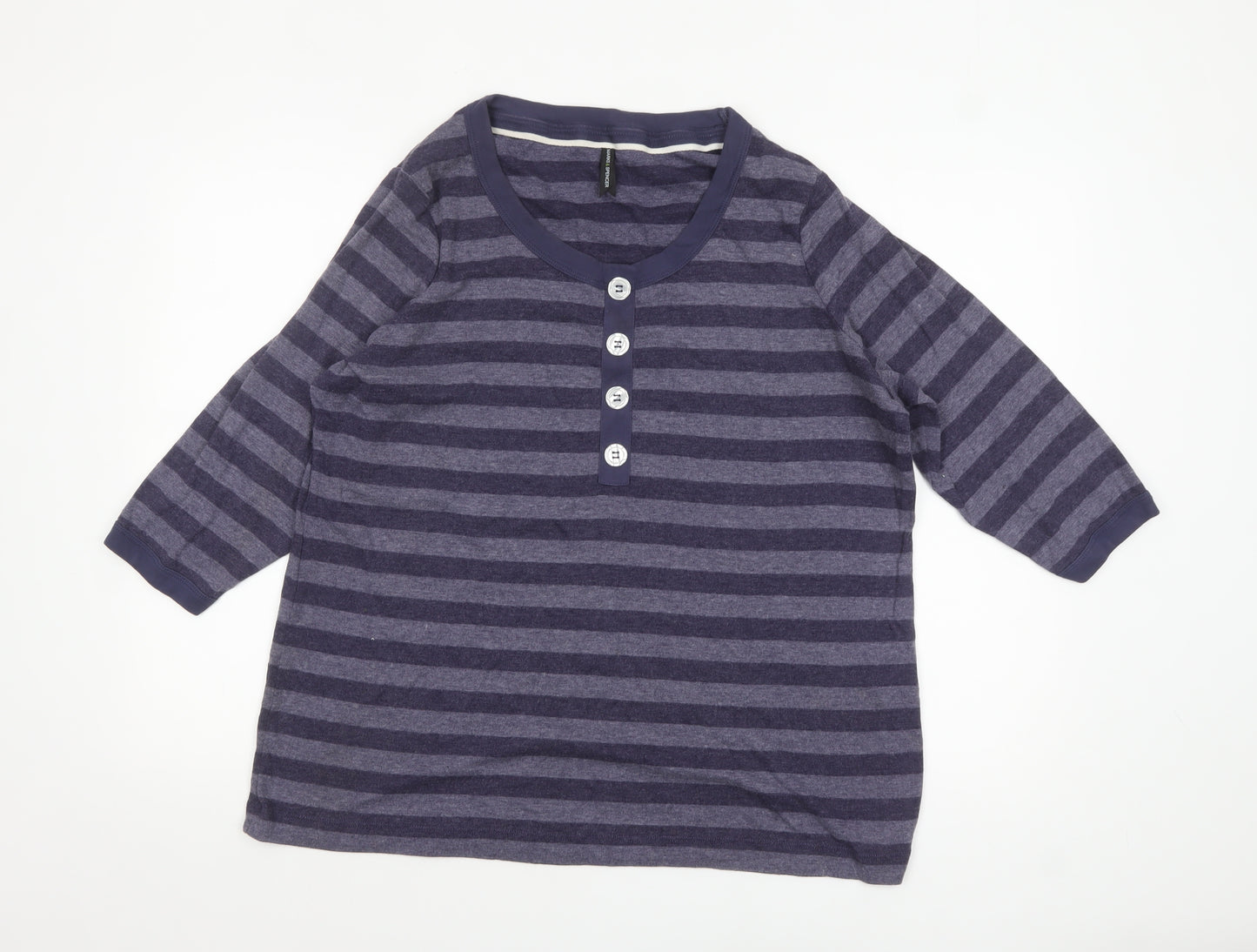 Marks and Spencer Women Purple Striped Button-Up Jersey Top UK 24