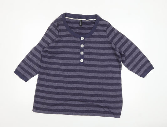 Marks and Spencer Women Purple Striped Button-Up Jersey Top UK 24