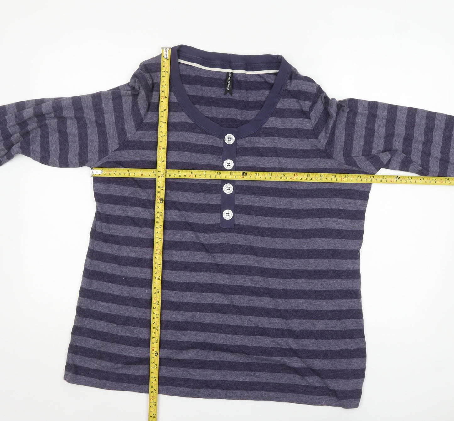 Marks and Spencer Women Purple Striped Button-Up Jersey Top UK 24