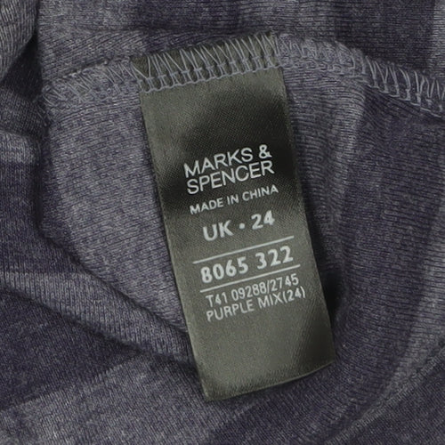 Marks and Spencer Women Purple Striped Button-Up Jersey Top UK 24
