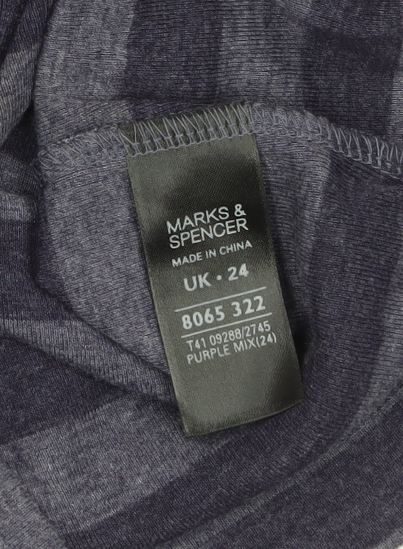 Marks and Spencer Women Purple Striped Button-Up Jersey Top UK 24