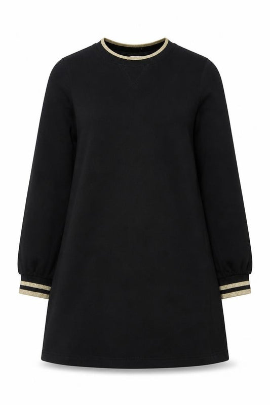 Front view of John Lewis Women’s Black Shift Jersey Dress M Long Sleeve Crew Neck