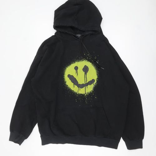 boohooMAN Men's Black Hoodie Medium Graphic Print Pullover