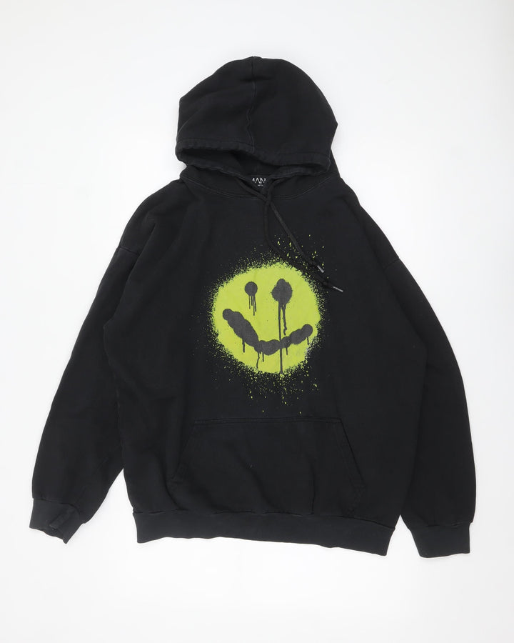 boohooMAN Men's Black Hoodie Medium Graphic Print Pullover