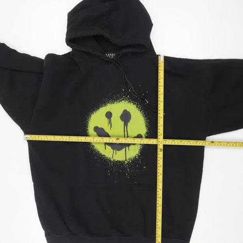 boohooMAN Men's Black Hoodie Medium Graphic Print Pullover