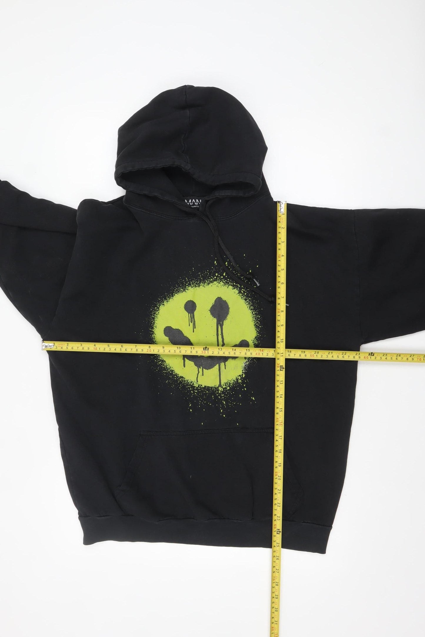 boohooMAN Men's Black Hoodie Medium Graphic Print Pullover
