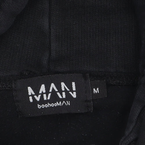 boohooMAN Men's Black Hoodie Medium Graphic Print Pullover