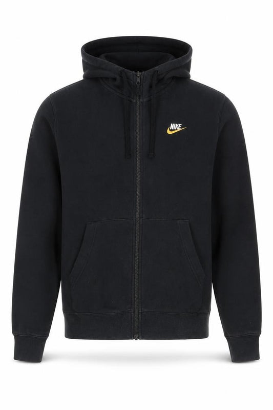Front view of Nike Men's Black Full Zip Hoodie S Fleece Cotton Logo Sweatshirt