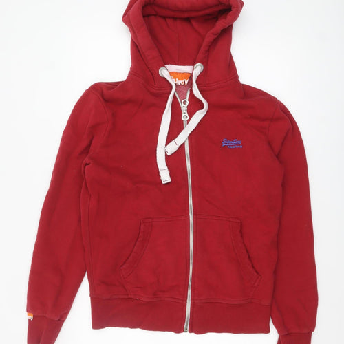 Superdry Men's Red Full Zip Hoodie Size L Cotton Blend