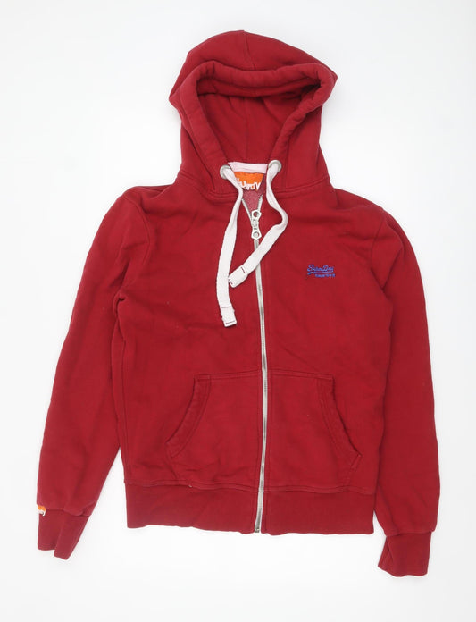 Superdry Men's Red Full Zip Hoodie Size L Cotton Blend
