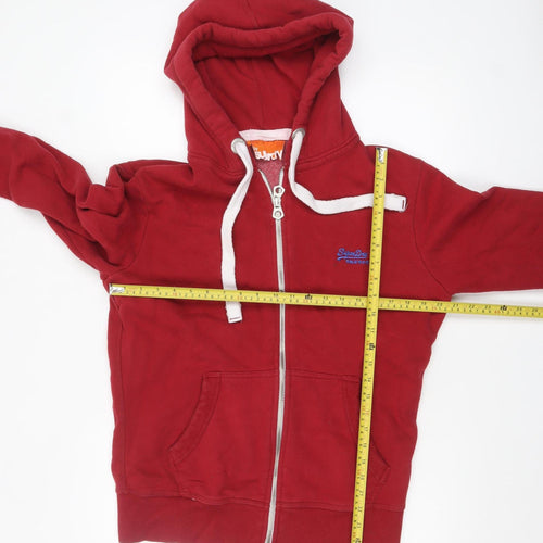 Superdry Men's Red Full Zip Hoodie Size L Cotton Blend