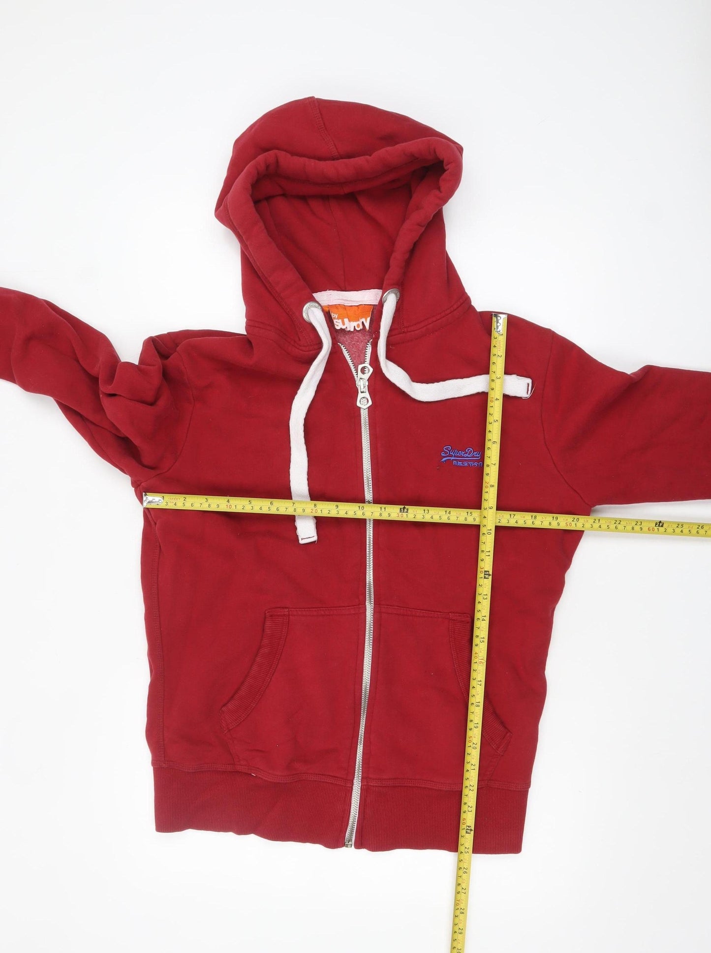 Superdry Men's Red Full Zip Hoodie Size L Cotton Blend