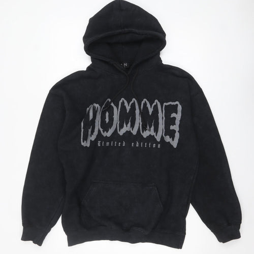 boohooMAN Mens Black Pullover Hoodie S Graphic HOMME Print Cotton Blend