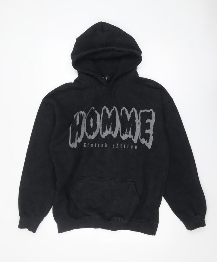 boohooMAN Mens Black Pullover Hoodie S Graphic HOMME Print Cotton Blend