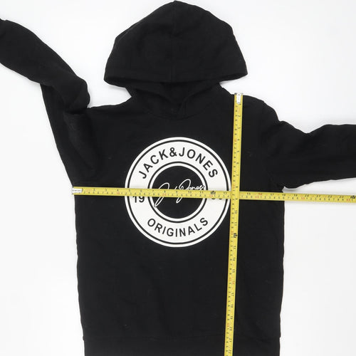 Jack & Jones Boys Black Pullover Hoodie 14 Years Cotton Blend Logo Print