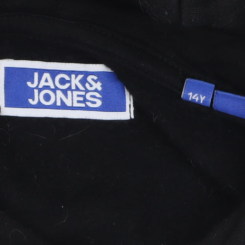 Jack & Jones Boys Black Pullover Hoodie 14 Years Cotton Blend Logo Print