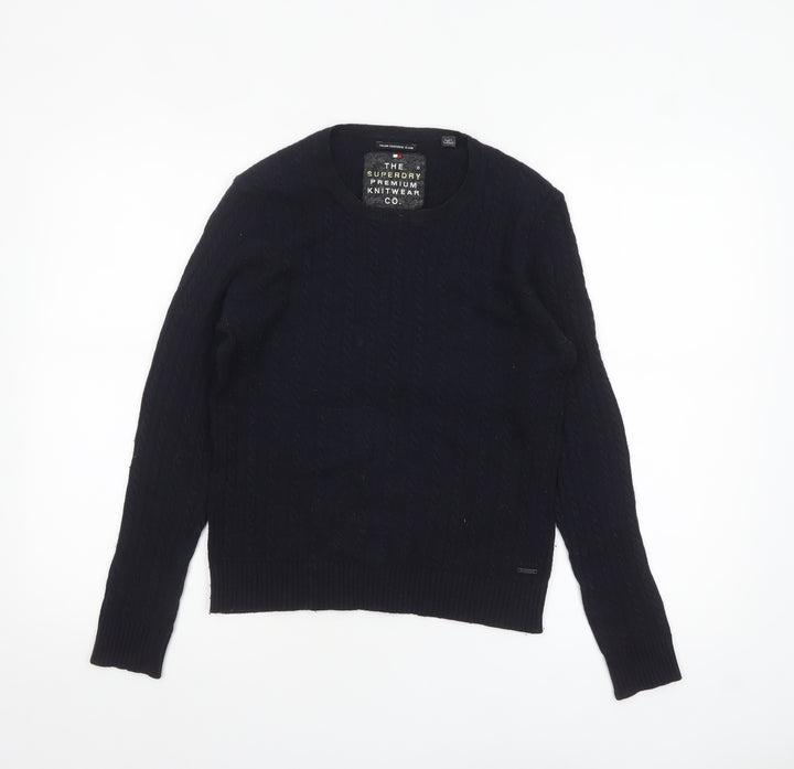 Superdry Women's Black Cable-Knit Wool Blend Jumper Small