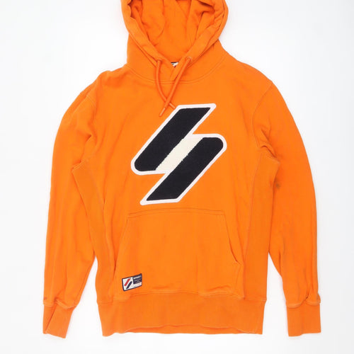 Superdry Men's Orange Pullover Hoodie Size M Graphic Sports Style